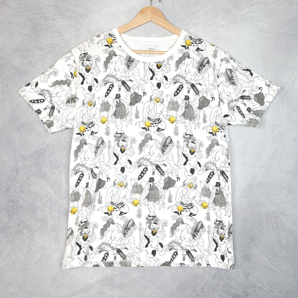 Graniph Ayako Ishiguro Shirt Mens Large White Yokai Monster All Over Print Tee